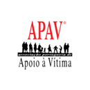 Logo "APAV Associacao Portuguesa de Apoio a Vitima" avec des silhouettes de personnes en dessous, dans un cercle blanc.