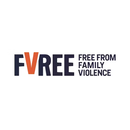 Logo "FVREE FREE FROM FAMILY VIOLENCE" avec "V" en orange, le reste en violet fonce, dans un cercle blanc.