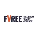 Logo "FVREE FREE FROM FAMILY VIOLENCE" avec "V" en orange, le reste en violet fonce, dans un cercle blanc.