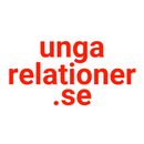 Logo "unga relationer .se" en lettres rouges en majuscules, dans un cercle blanc.