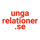 Logo "unga relationer .se" en lettres rouges en majuscules, dans un cercle blanc.