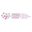 Logo "WOMEN'S SHELTERS CANADA" avec un coeur forme de maisons colorees interconnectees et le slogan "United to End Violence Against Women", dans un cercle blanc.