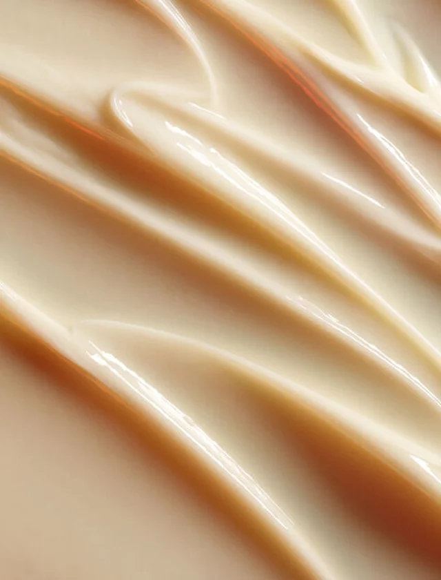 Close-up of a smooth, creamy surface with soft, flowing textures, resembling a thick batter or spread.