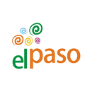 Logo "elpaso" avec des spirales colorees au-dessus, dans un cercle blanc. "el" en vert et "paso" en orange