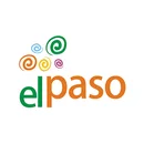 Logo "elpaso" avec des spirales colorees au-dessus, dans un cercle blanc. "el" en vert et "paso" en orange