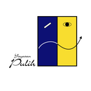  Logo "Yayasan Pulih" avec une boite bicolore (bleu et jaune) montrant des symboles abstraits d'emotion, et le nom en ecriture cursive, dans un cercle blanc.