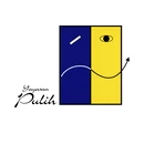 Logo "Yayasan Pulih" avec une boite bicolore (bleu et jaune) montrant des symboles abstraits d'emotion, et le nom en ecriture cursive, dans un cercle blanc.