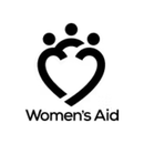 Logo "Women's Aid" avec un coeur noir forme par les silhouettes stylisees de trois personnes, dans un cercle blanc.