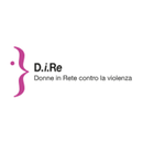 Logo "D.i.Re Donne in Rete contro la violenza" avec un point et une accolade stylisee de couleur rose-violet, dans un cercle blanc.