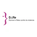 Logo "D.i.Re Donne in Rete contro la violenza" avec un point et une accolade stylisee de couleur rose-violet, dans un cercle blanc.