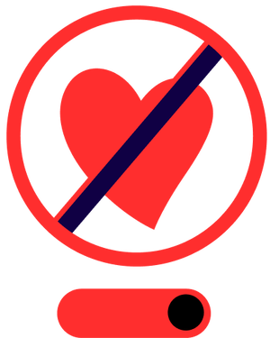 Icone de coeur rouge interdit avec un bouton d'interrupteur en dessous.
