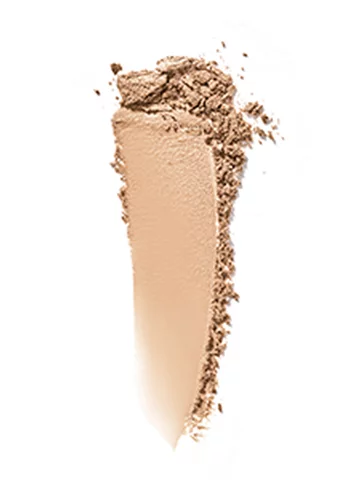 Texte alternatif : Un echantillon de fond de teint creme beige sur un fond blanc, accompagne de poudre de fond de teint eparpillee a cote.
