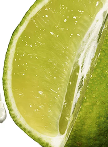 Un gros plan d'un quartier de citron vert, montrant sa chair juteuse et sa texture.