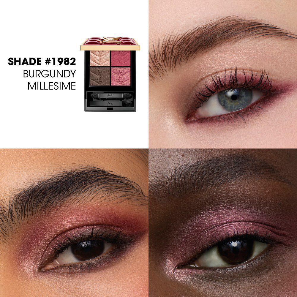 Gros plans sur des maquillages des yeux revelant l'ombre #1982 Burgundy Millesime sublimee sur toutes les carnations.