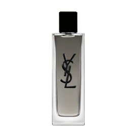 MYSLF Eau de Toilette Intense bottle with black cap and YSL Cassandre logo embossed on the glass.