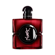 Flacon Black Opium Over Red en laque rouge profond, au coeur noir et orne du logo YSL.