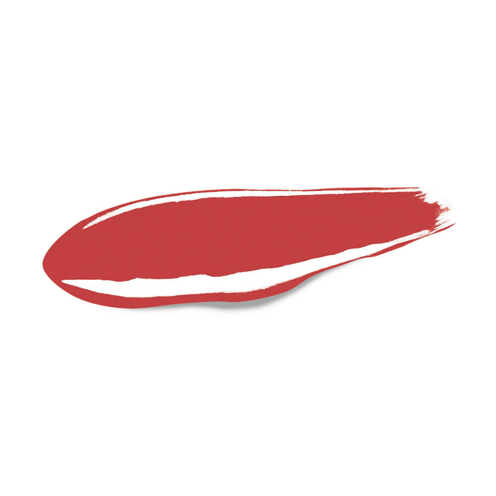 Un trait net, horizontal et rectangulaire de rouge a levres liquide YSL haute brillance, a la texture vinyl, sur un fond blanc immacule.