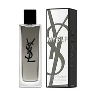 The MYSLF Eau de Toilette Intense bottle standing next to its black and silver branded outer packaging.