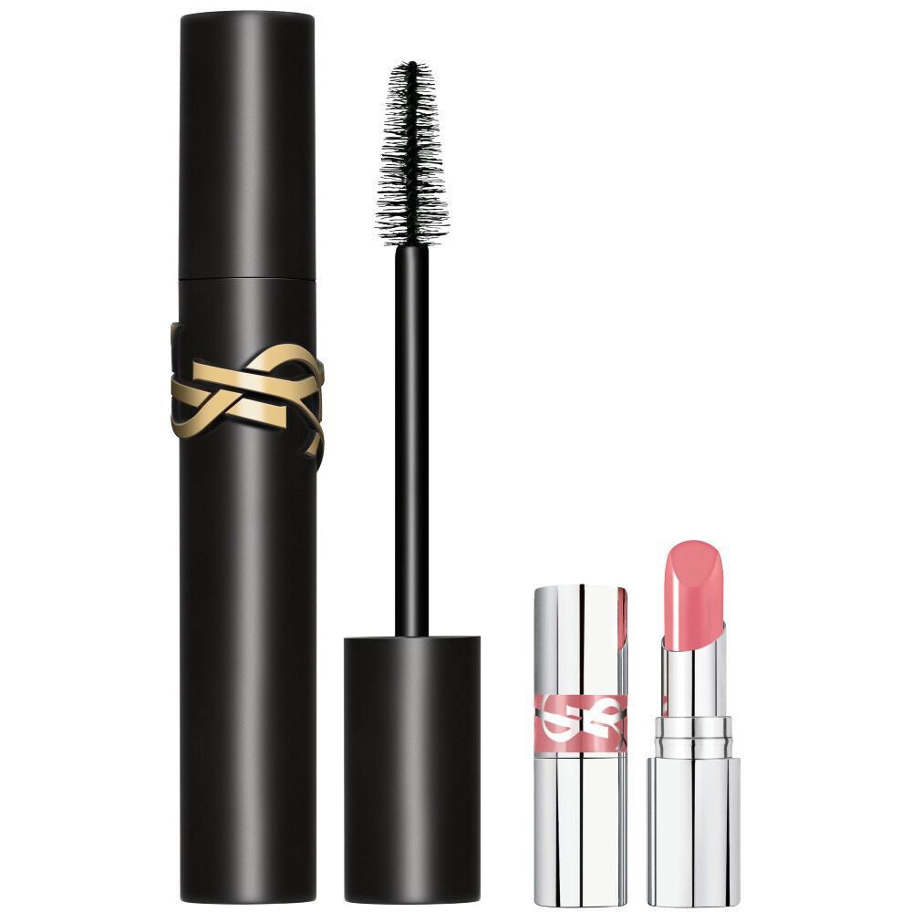 Gros plan sur le mascara YSL Lash Clash et le mini lovehsine 44 sur fond blanc.
